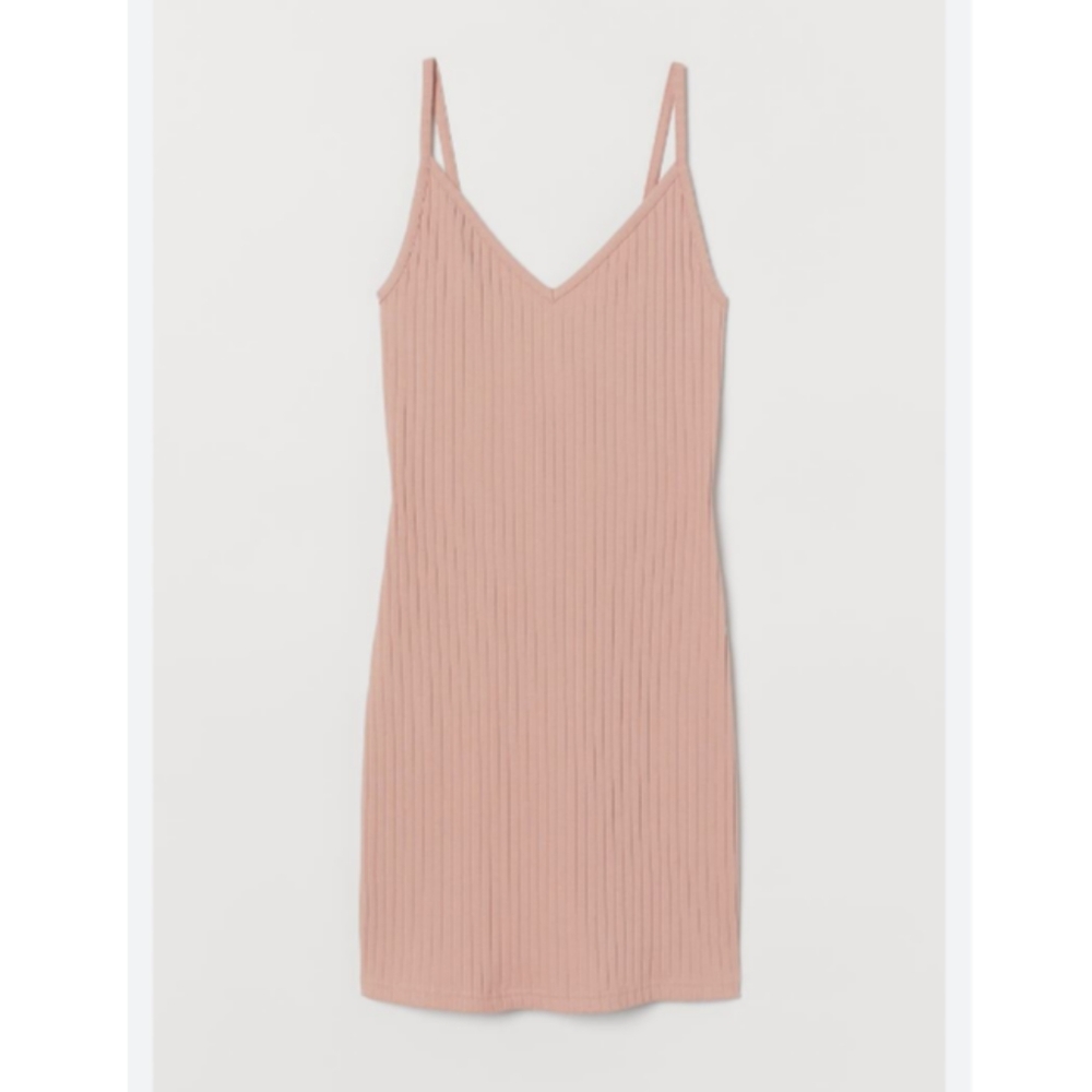 H&M Nude Ribbed V Neck Mini Dress